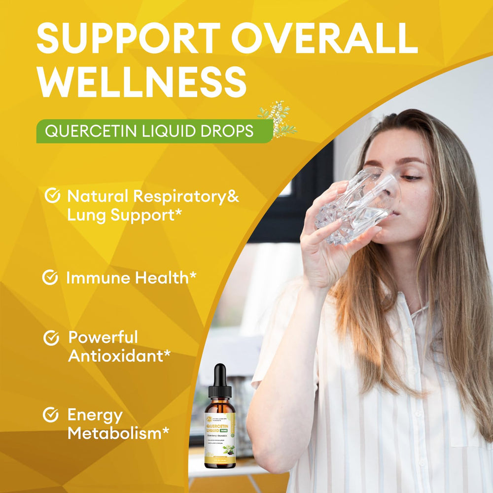 Label highlights five-in-one formula of Minch Quercetin Liquid Drops.