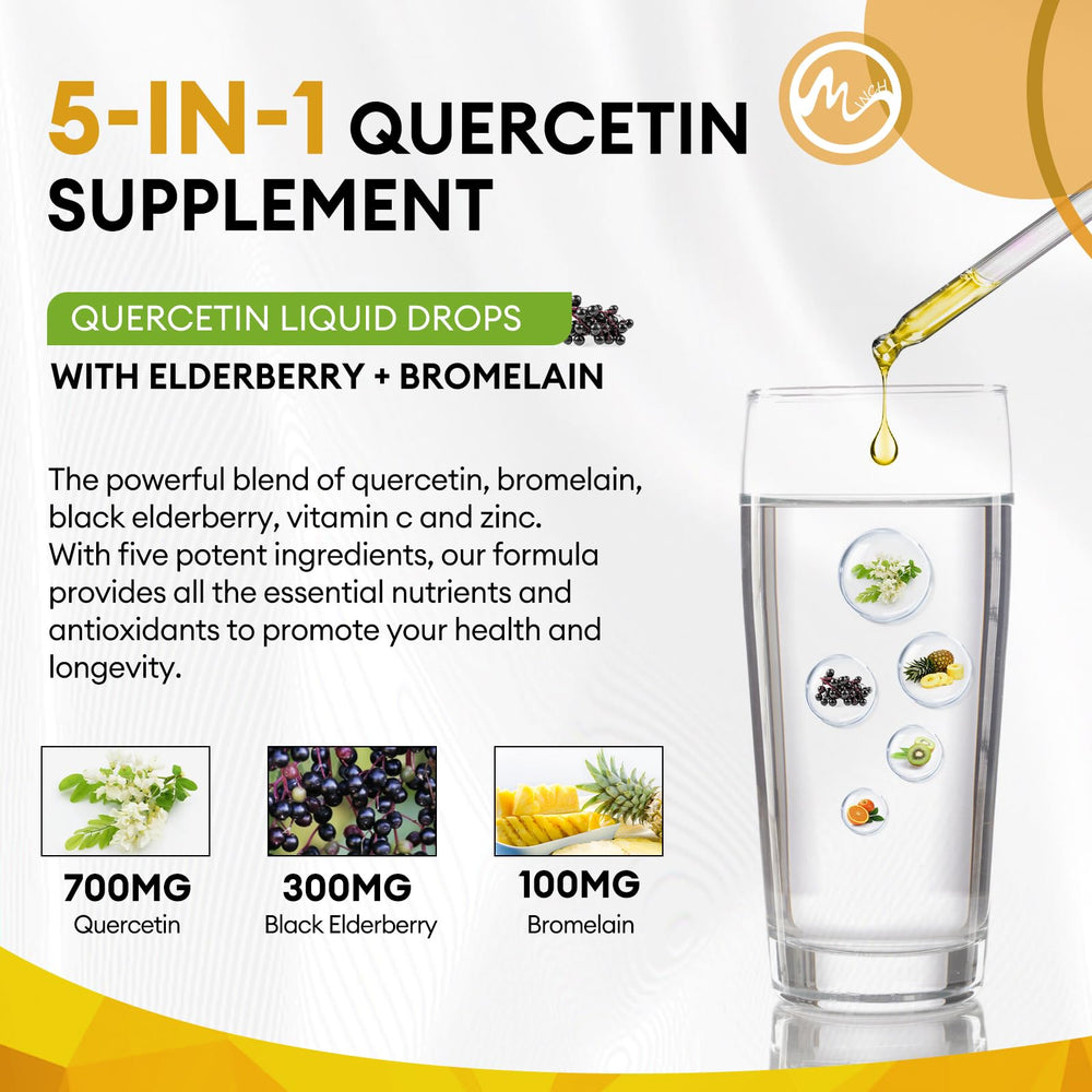 Minch Quercetin Liquid Drops pineapple flavor bottle ready to mix in drinks.