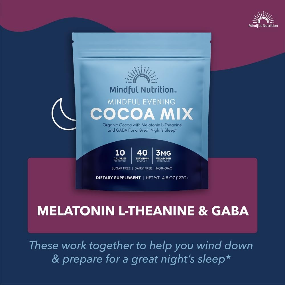 Hot cocoa cup with Mindful Evening Cocoa mix offering a soothing, relaxing ritual