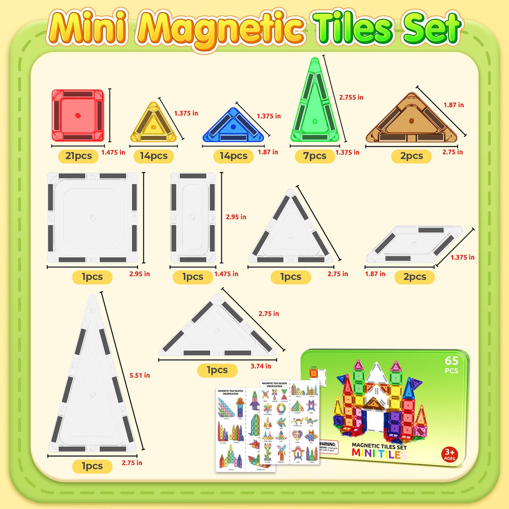 Minecftoy mini-size magnetic tiles with colorful shapes for on-the-go creativity