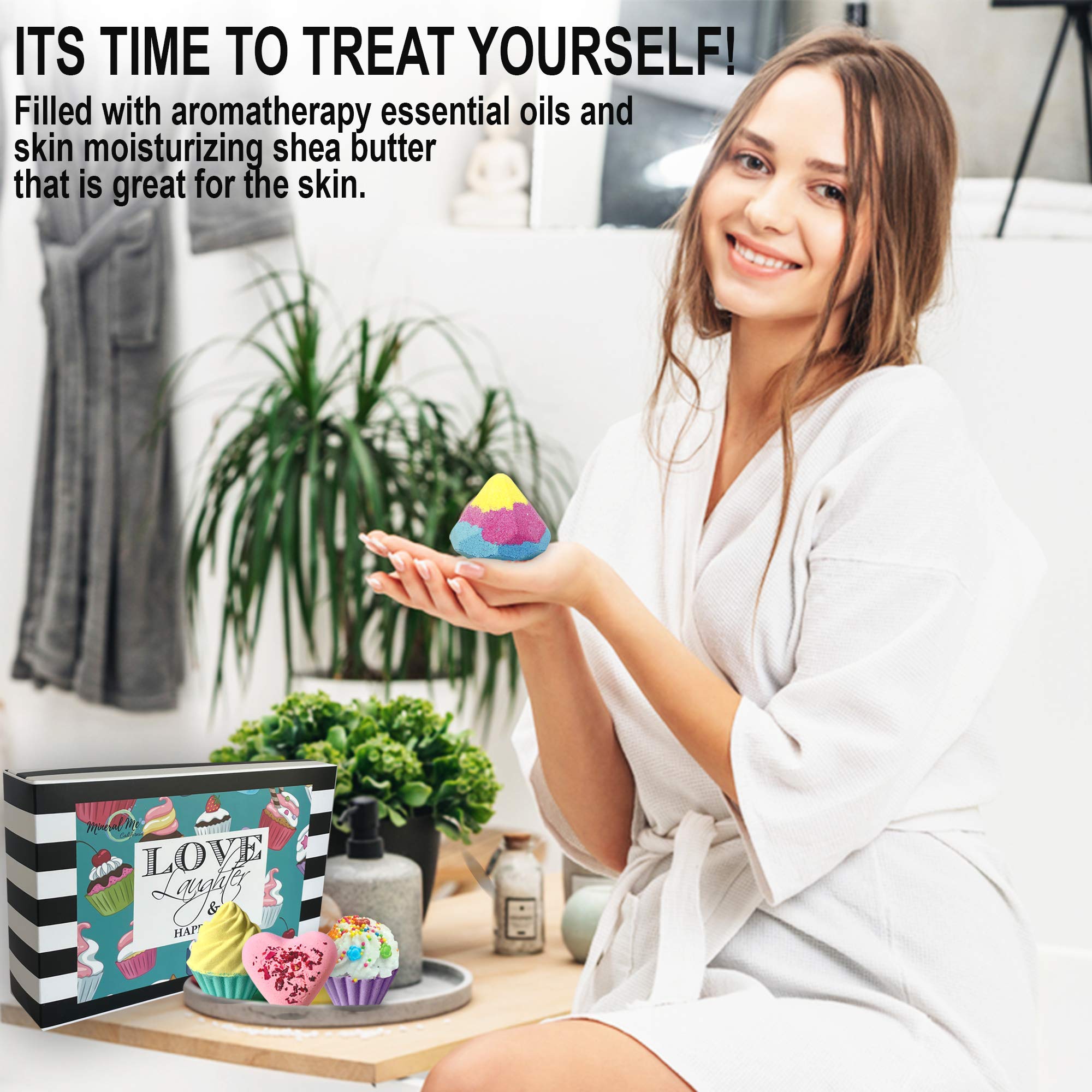 Mineral Me California moisturizing bath bomb with shea butter for soft skin.