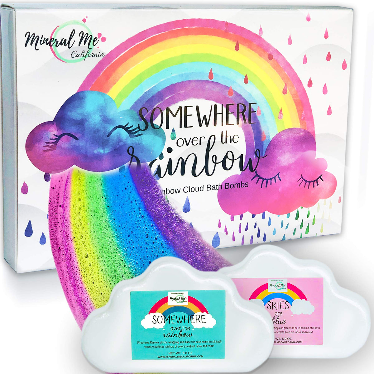 Mineral Me California Rainbow Cloud Bath Bomb for kids with vibrant color bursts