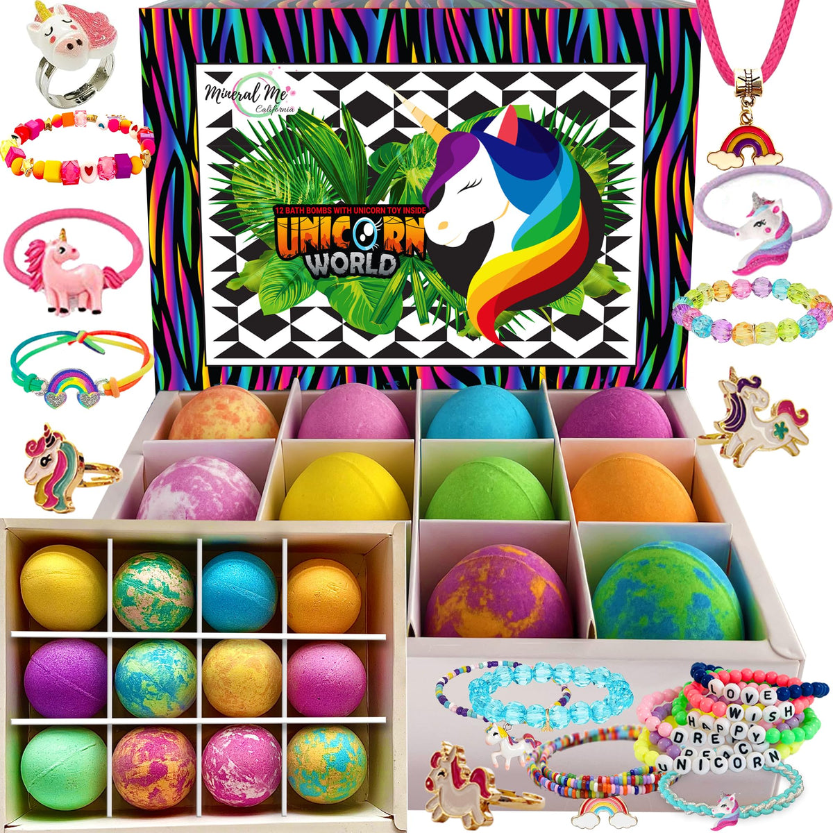 Mineral Me California unicorn bath bombs create colorful water and bubbling fizz for a fun bath.
