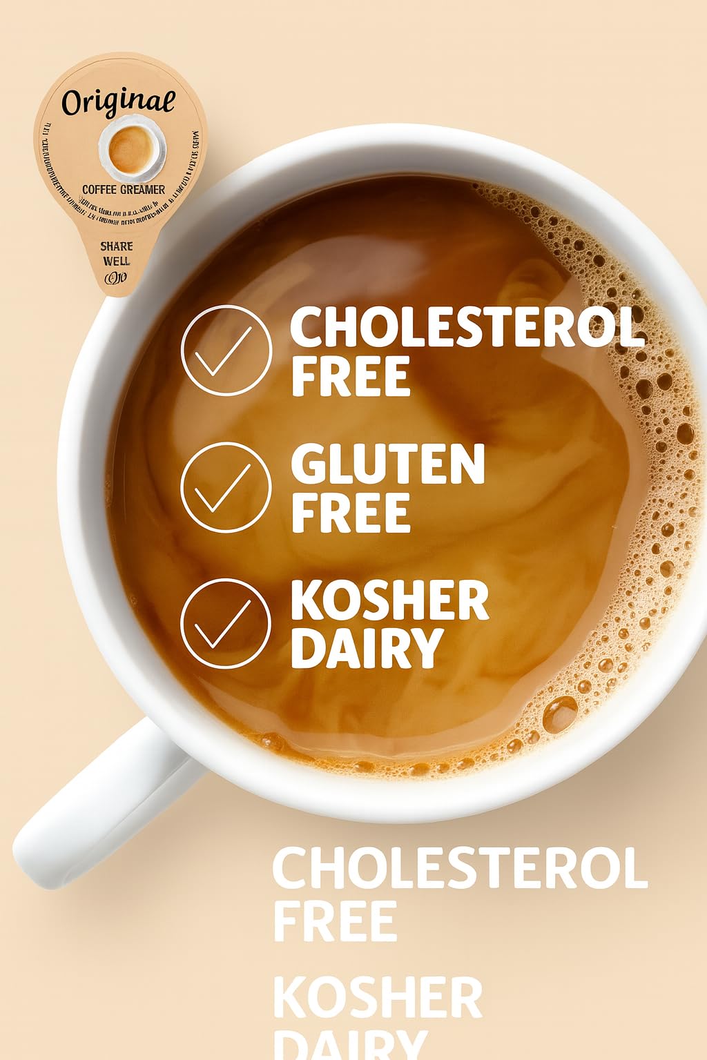 Creamer pod pouring into a coffee cup, adding smooth dairy flavor.