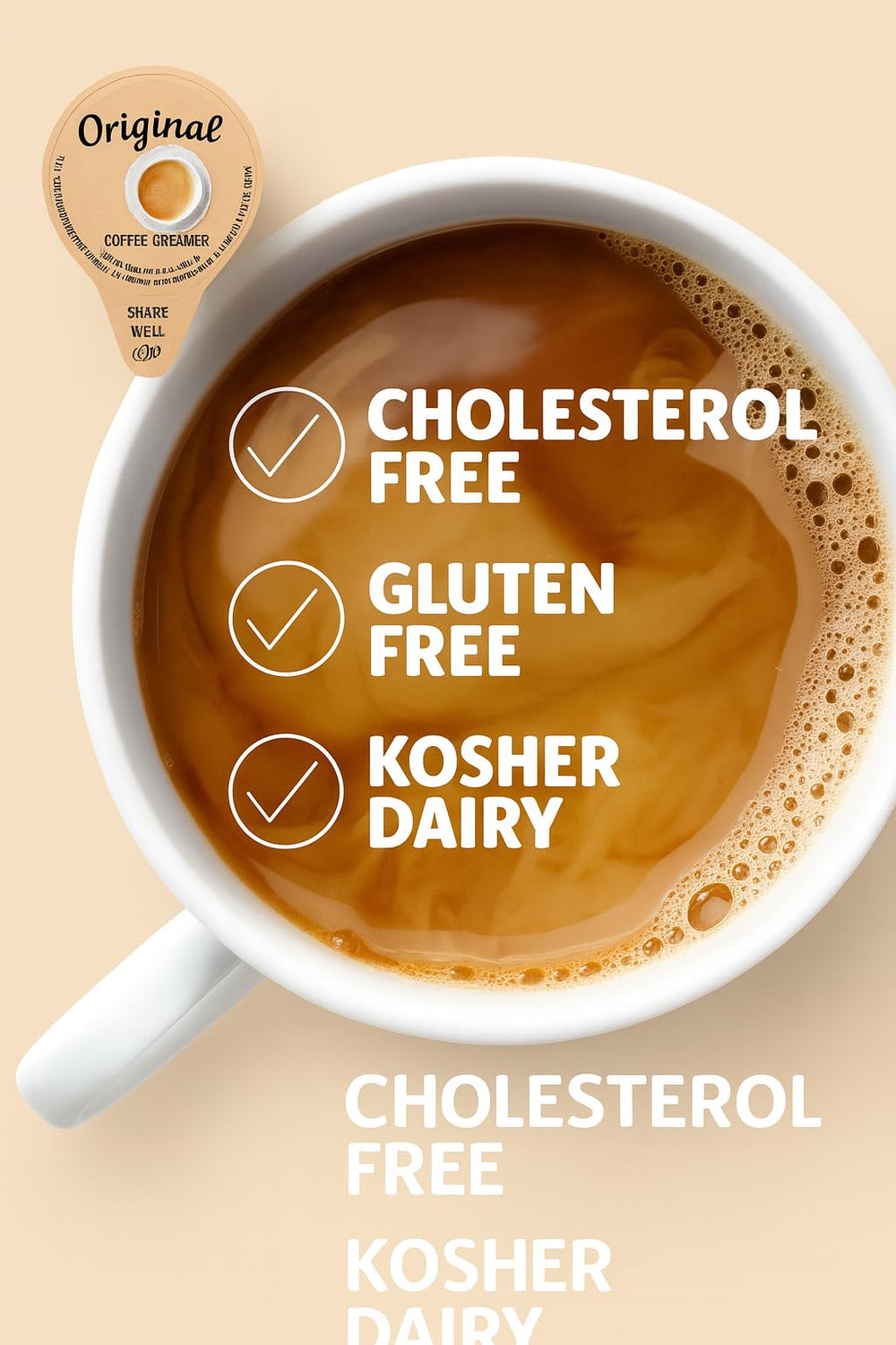 Creamer pod pouring into a coffee cup, adding smooth dairy flavor.