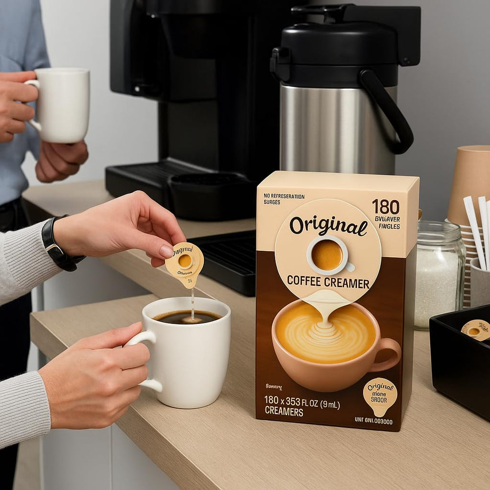 Travel-ready Mini Moo's creamer packaging, compact and convenient for trips.