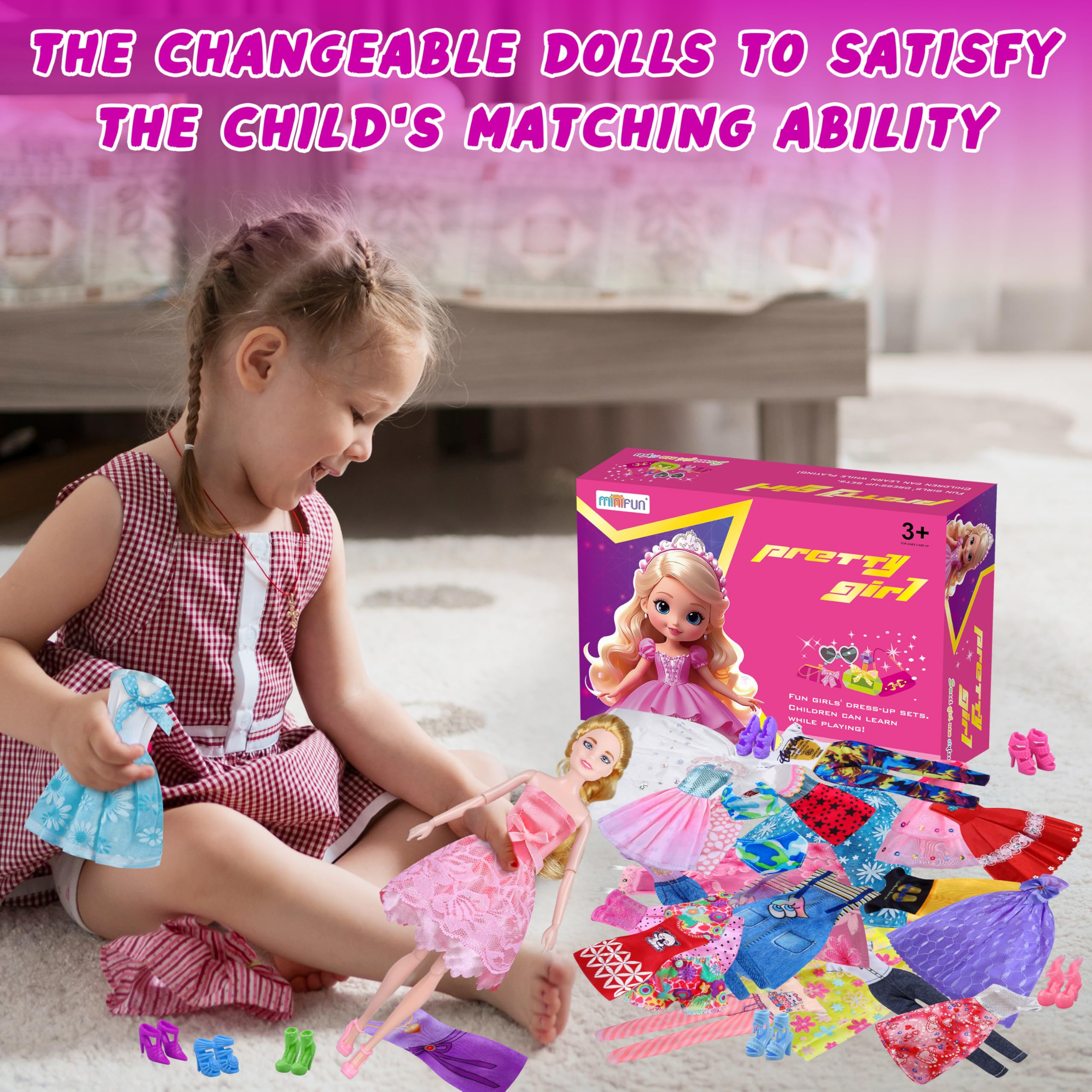 MINIFUN all pieces fit 11.5-inch dolls for versatile outfits.