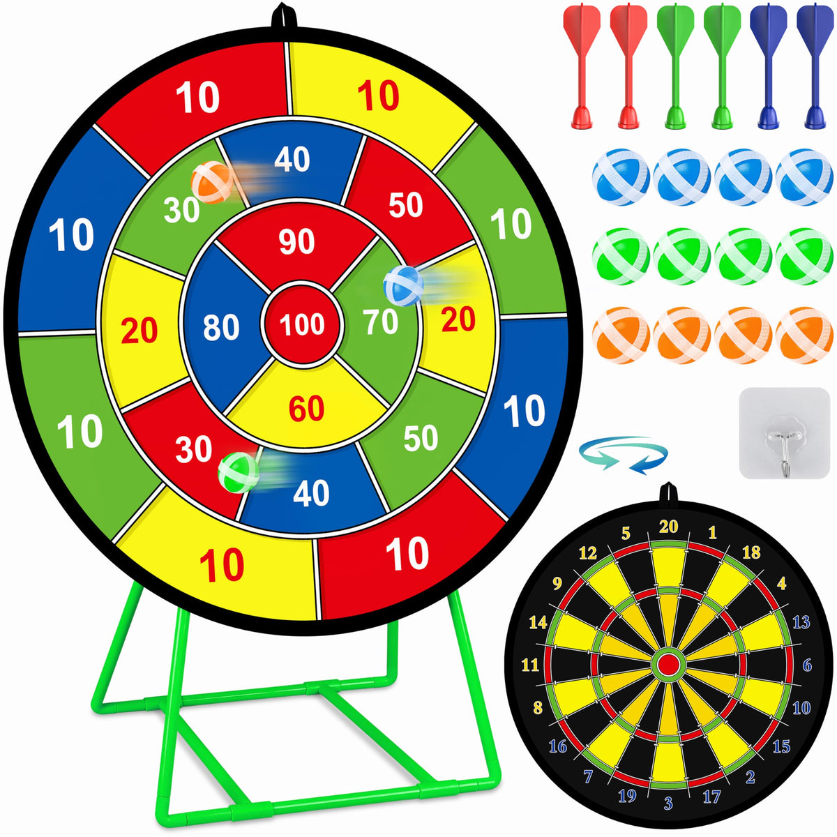 MINIFUN large dart board on a sturdy stand for indoor and outdoor play