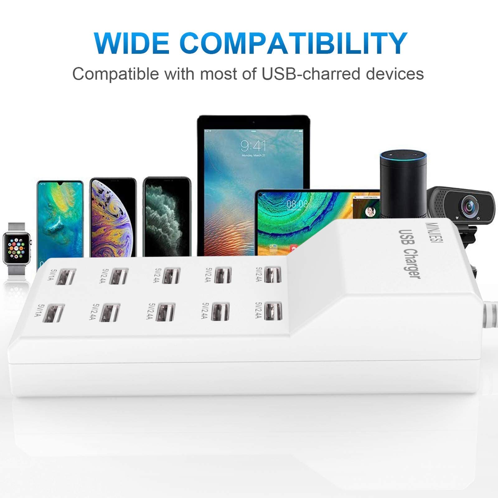 MINJIESI USB charging station with cable management reduces desk tangles.