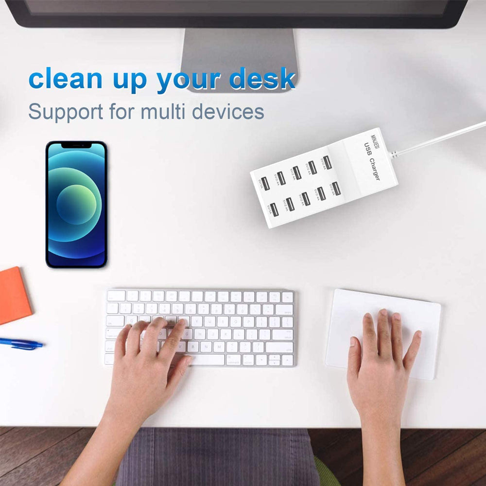 MINJIESI USB charging station side view highlighting compact footprint for home or office.