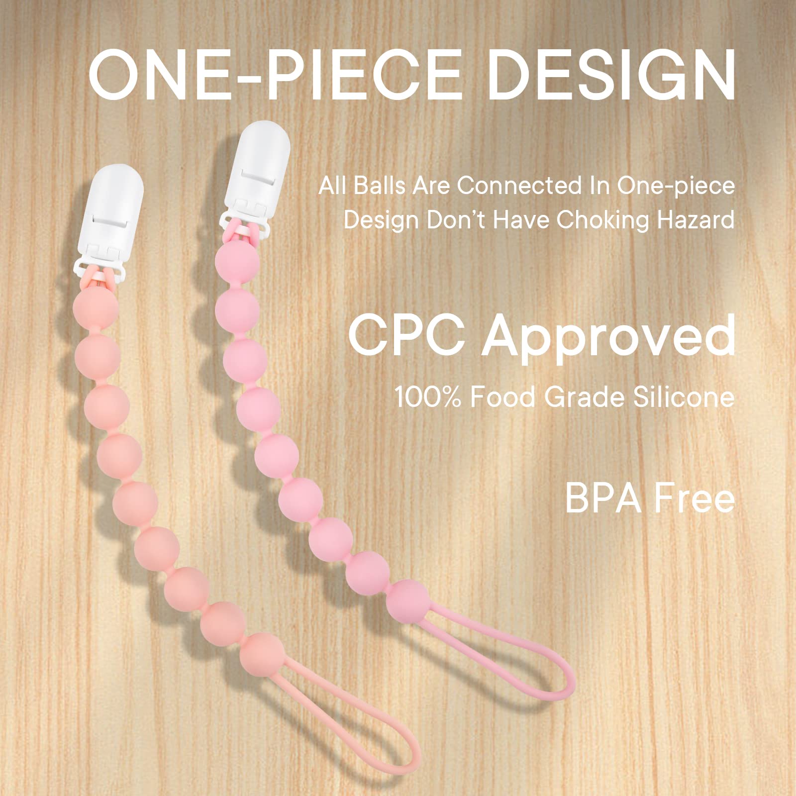 MINMUNJIU four-pack pacifier clips matching baby outfits and gear.