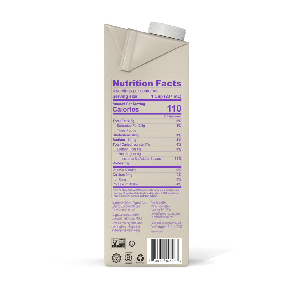 Minor Figures Barista Oat Organic 32oz bottle pour shows smooth cafe-style texture