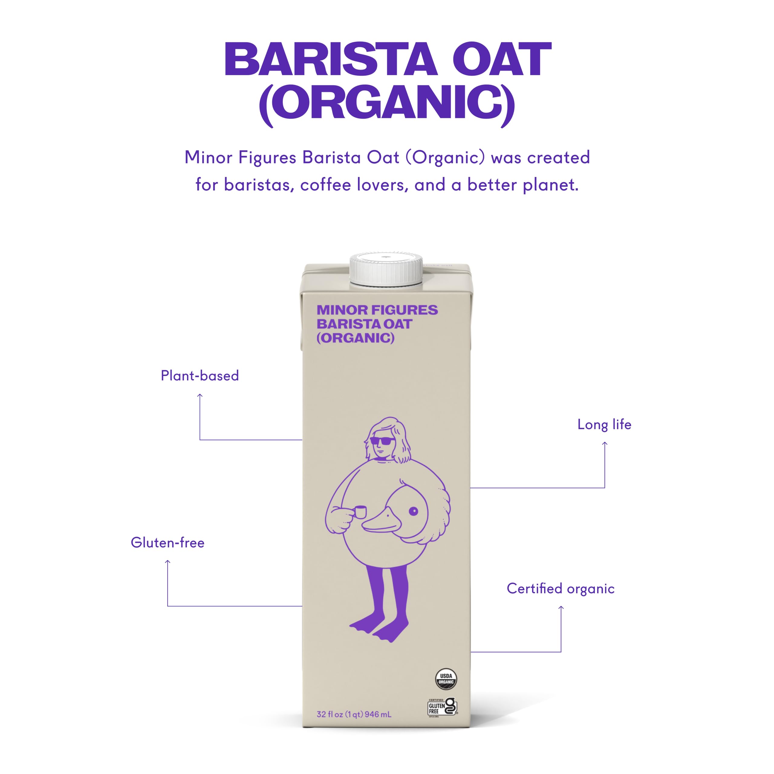 Minor Figures Barista Oat Organic 32oz shelf-storage suggests long shelf-stable ready-to-use milk