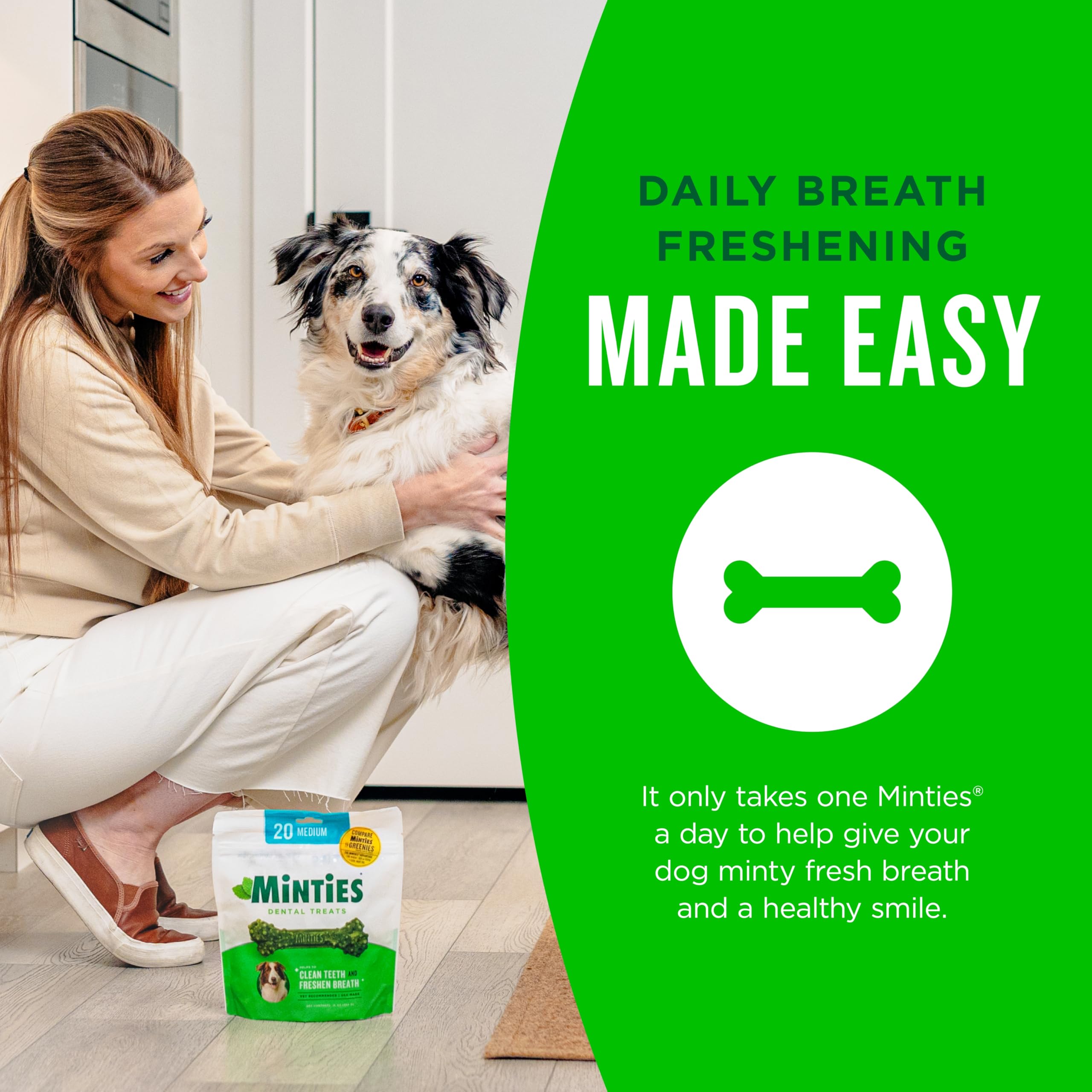 Minties breath-freshening chews with alfalfa and parsley.