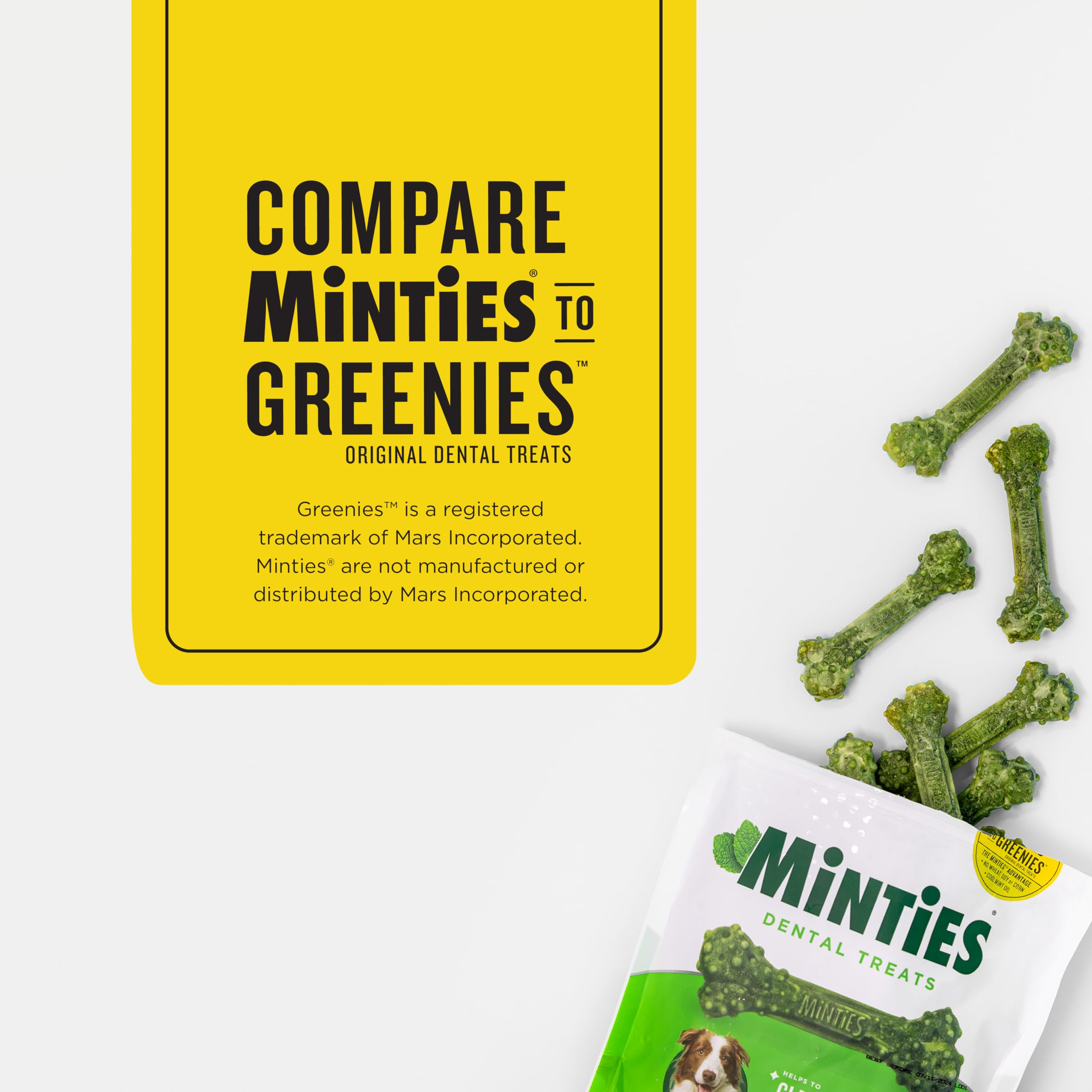 Minties ingredients label highlighting peppermint and parsley for natural breath freshness.