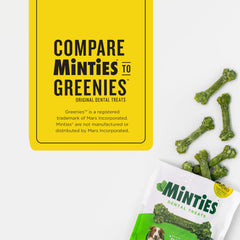 Minties dog breath freshening chew in action improves daily freshness.