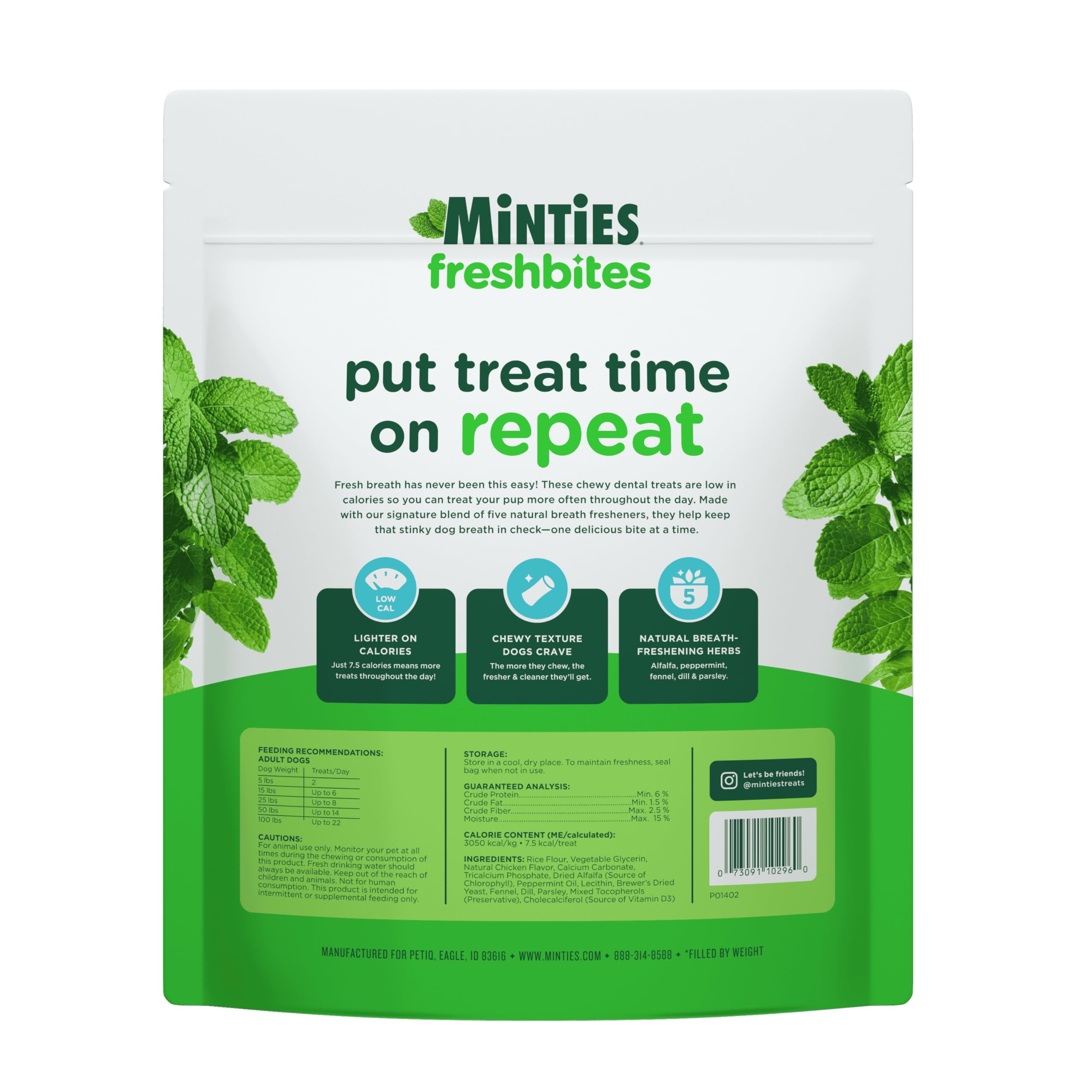 Minties FreshBites five natural breath fresheners highlighted on packaging
