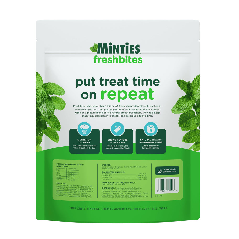 Minties FreshBites five natural breath fresheners highlighted on packaging