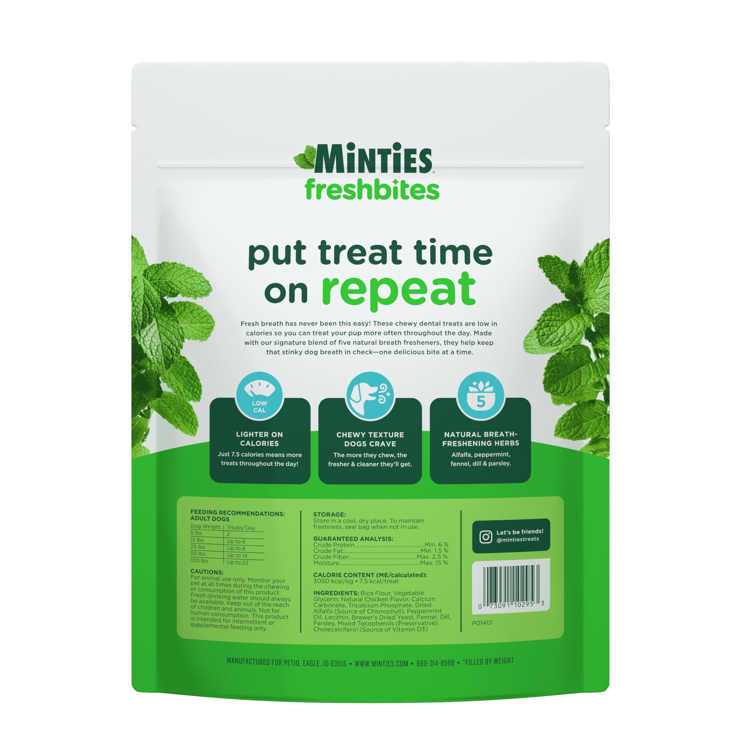 Minties FreshBites oral care benefits preview in chew action.