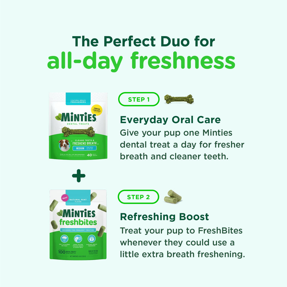 Minties FreshBites seven point five calories per chew highlighted.