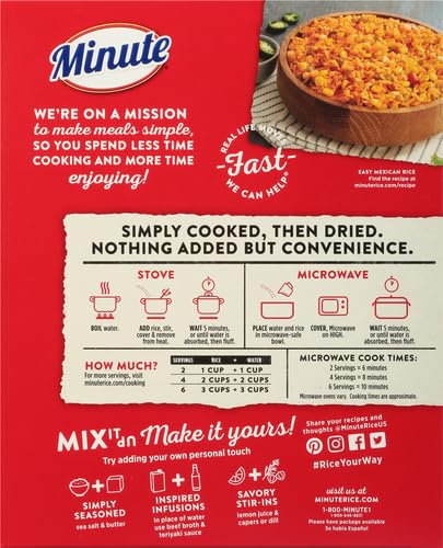 Minute Instant White Rice with beans shows versatile, protein-rich meal base.