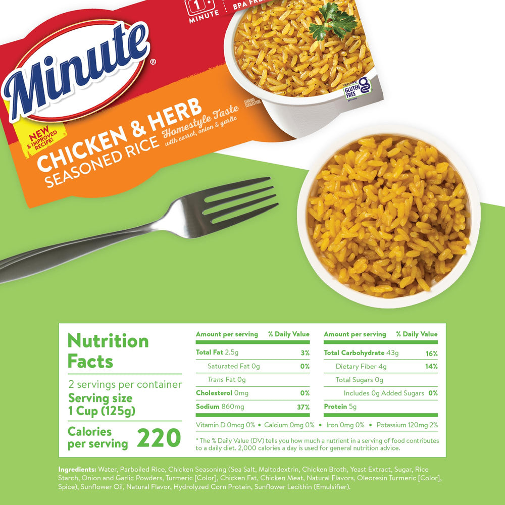 Minute Ready-to-Serve chicken-herb rice cup microwaved in one minute.