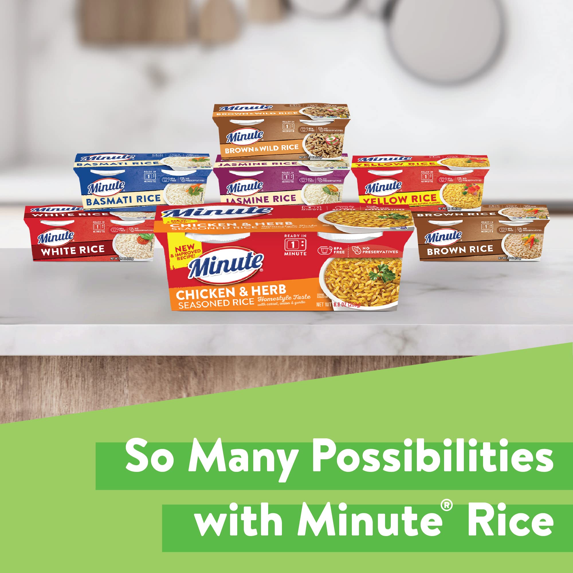 Minute Ready-to-Serve rice cups for quick meals on busy days.
