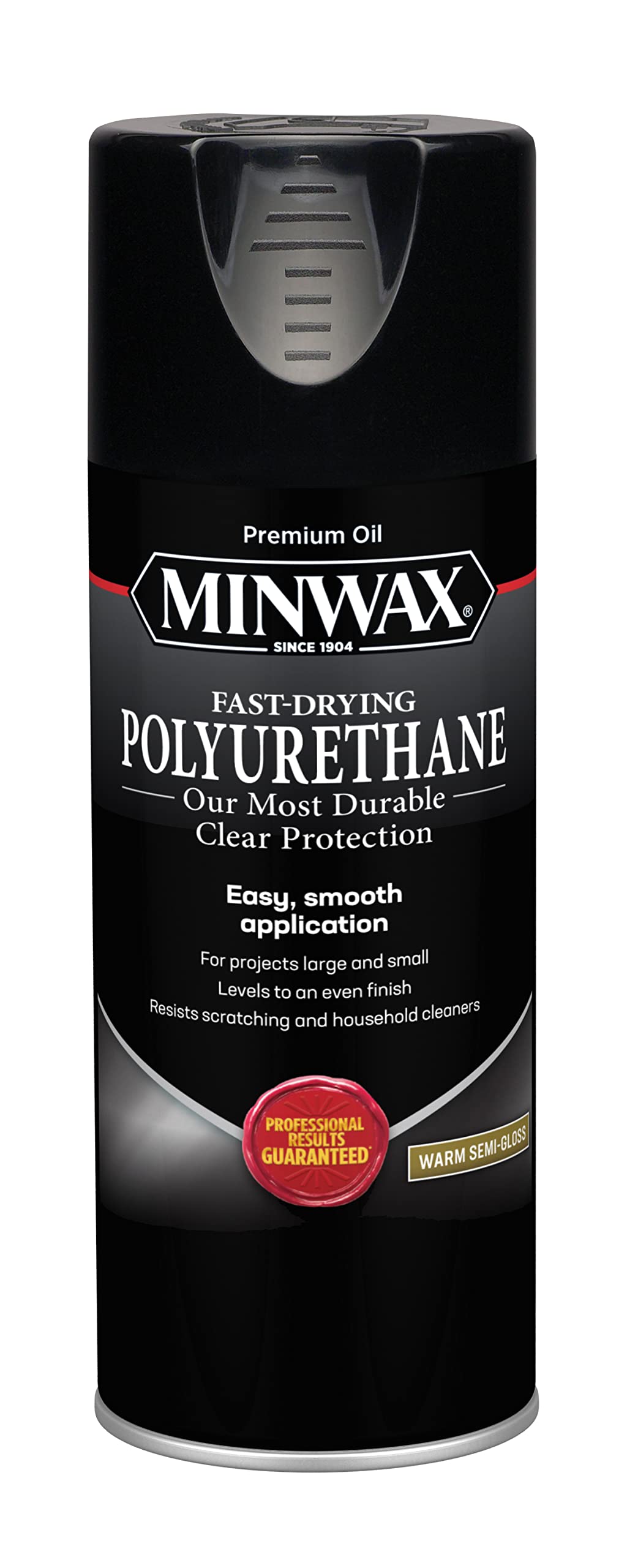 Minwax fast-drying polyurethane spray bottle for quick, even coats.