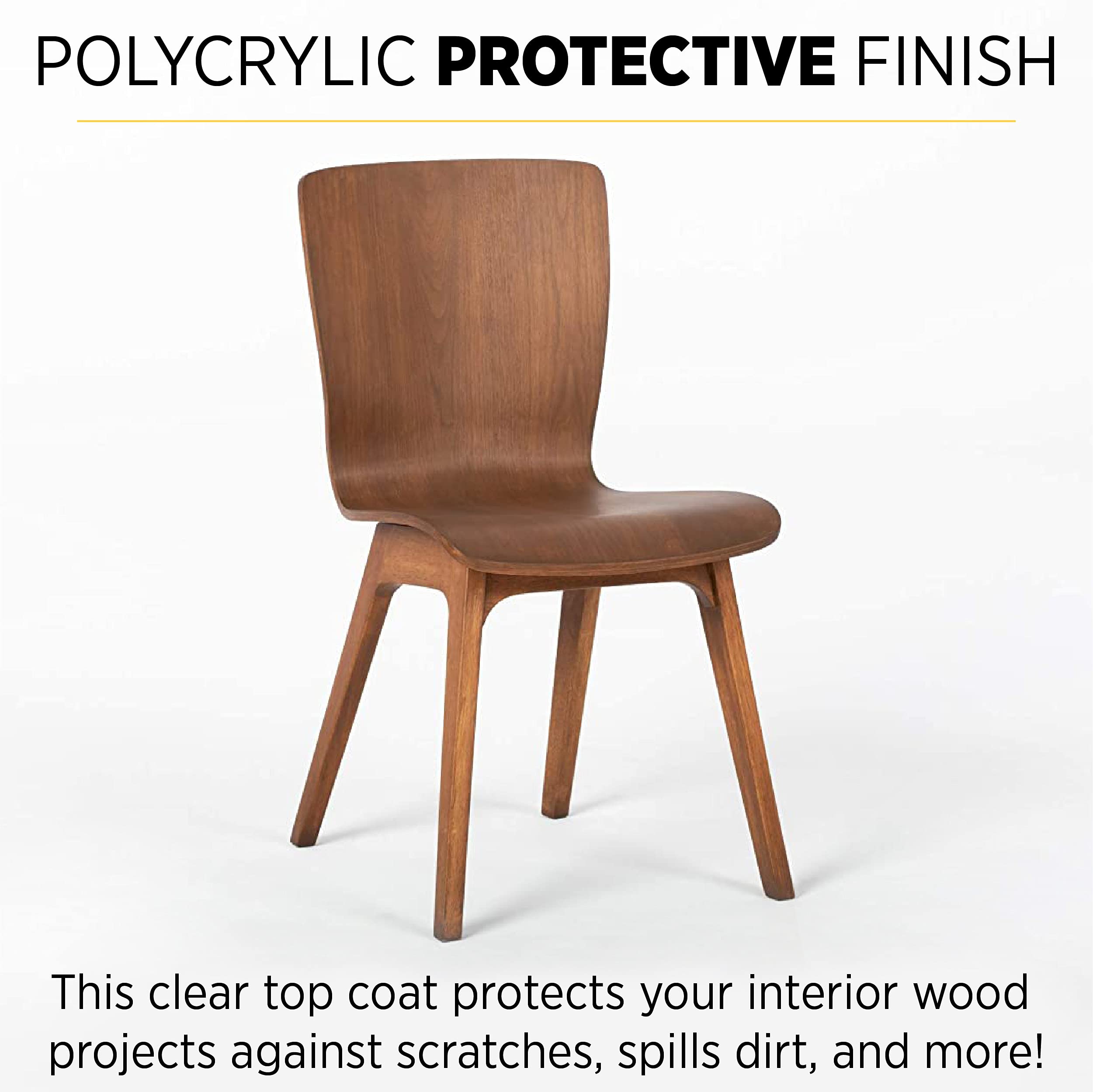 Minwax Polycrylic finish demonstrates a dry, crystal-clear layer on wood.