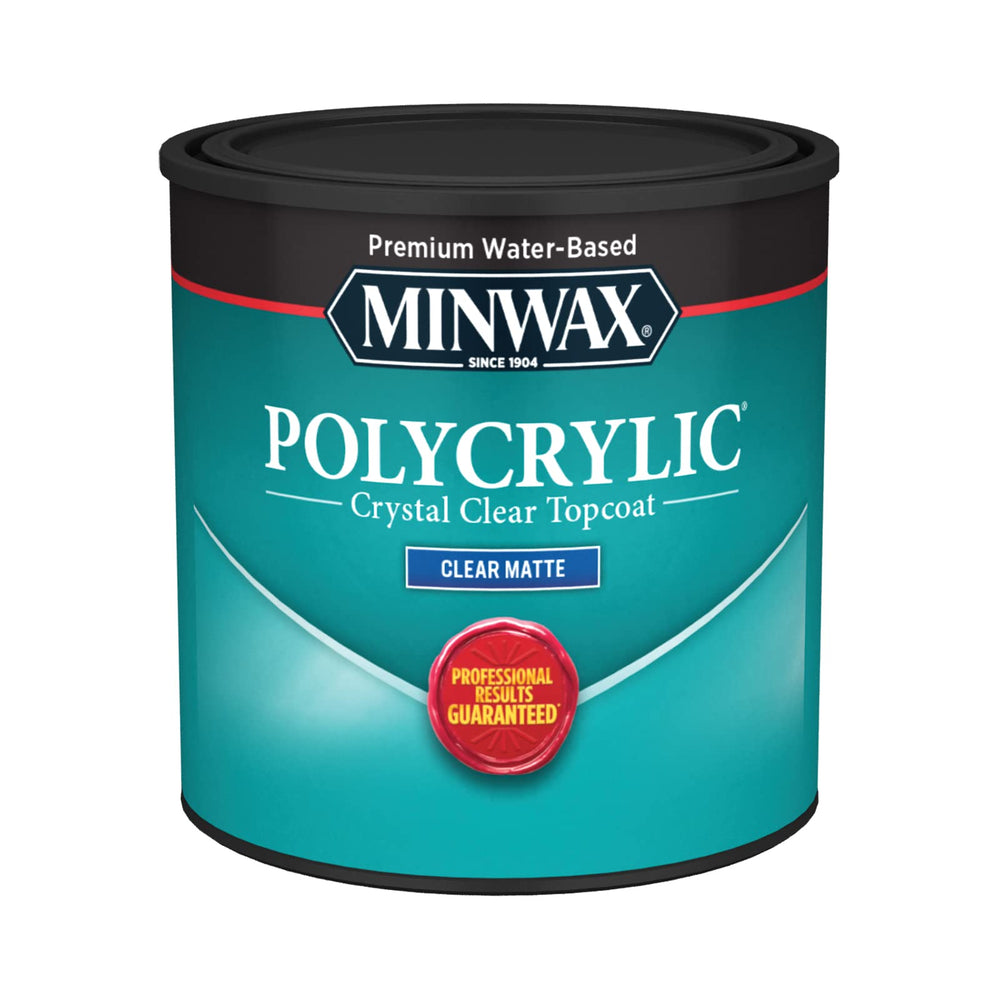 Minwax Polycrylic crystal-clear finish on a wood sample, showcasing protection.