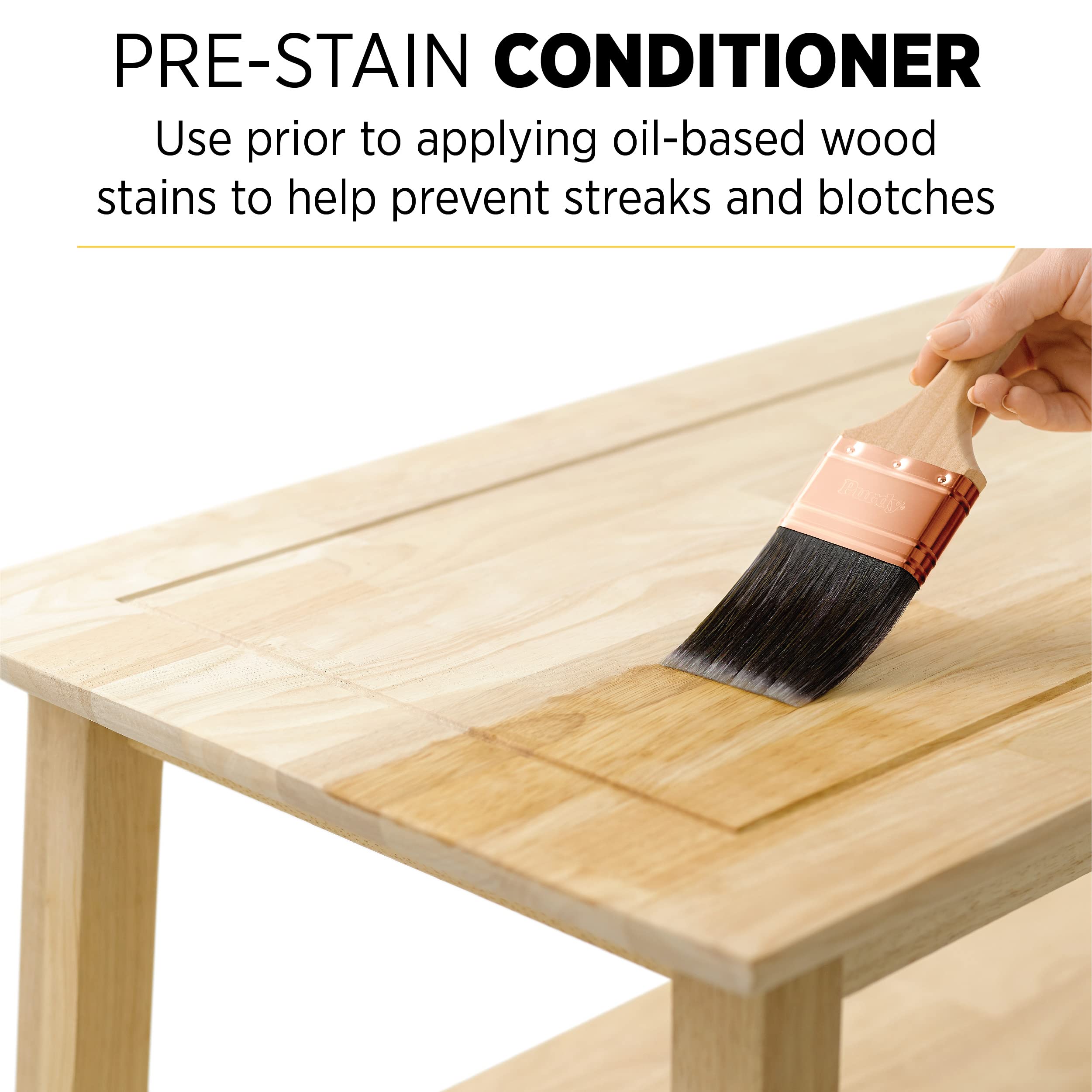 Minwax Pre-Stain Wood Conditioner application demonstrates prep step