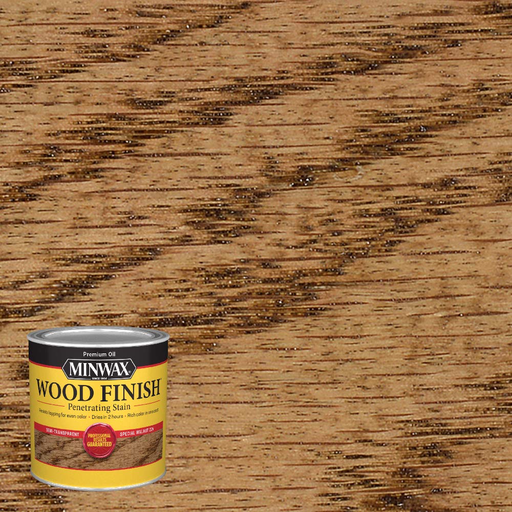 Minwax Special Walnut wood finish highlights natural grain detail on sample.