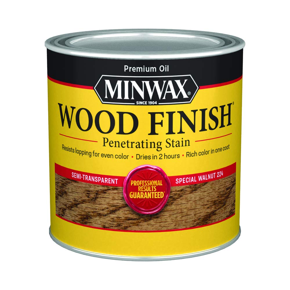 Minwax Special Walnut Wood Finish bottle shows rich color and grain detail.