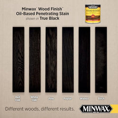 Minwax True Black stain being applied with brush for deep tone