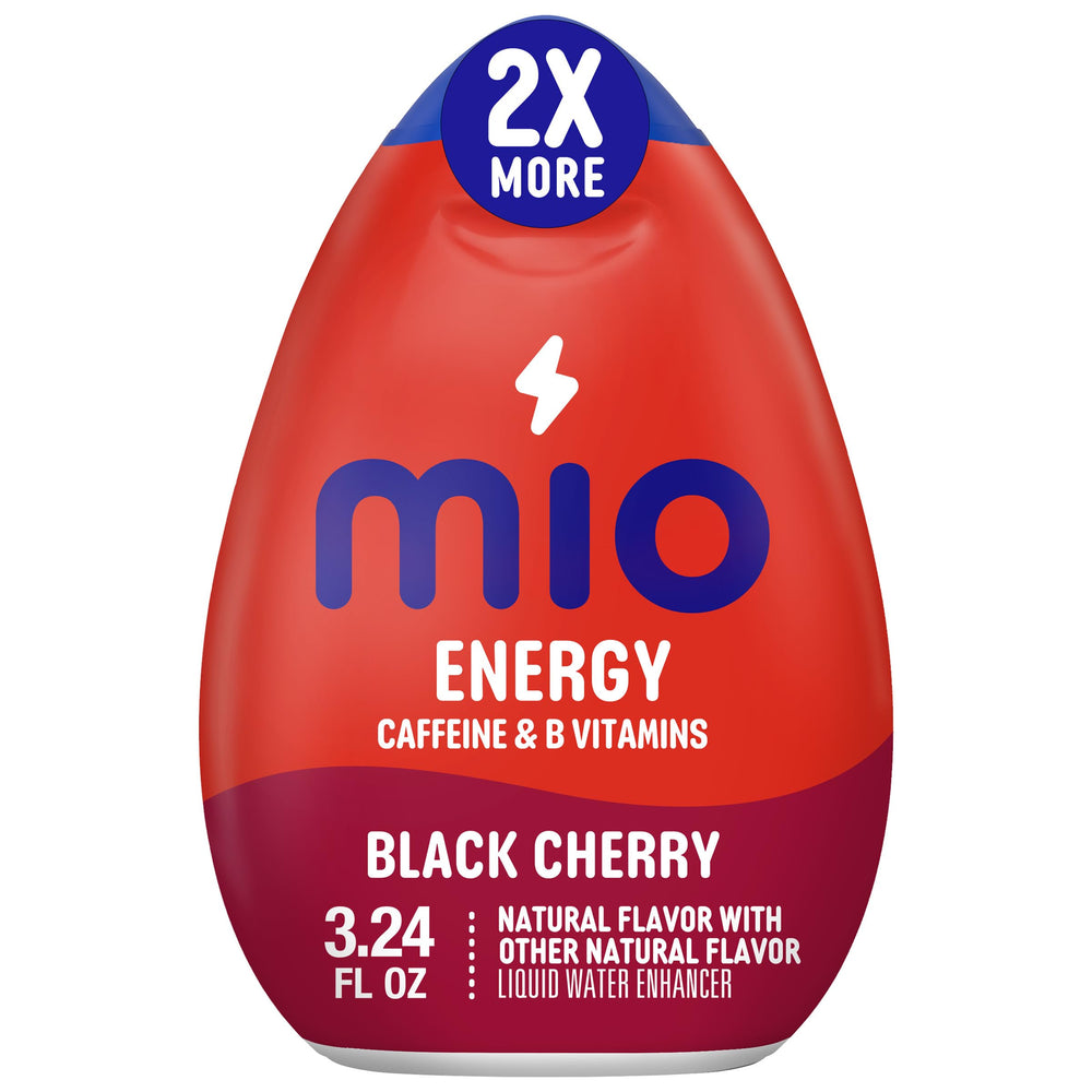 Mio Energy Black Cherry bottle closeup for on-the-go caffeine boost