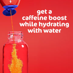 Close-up bottle label highlights 90 mg caffeine per serving.