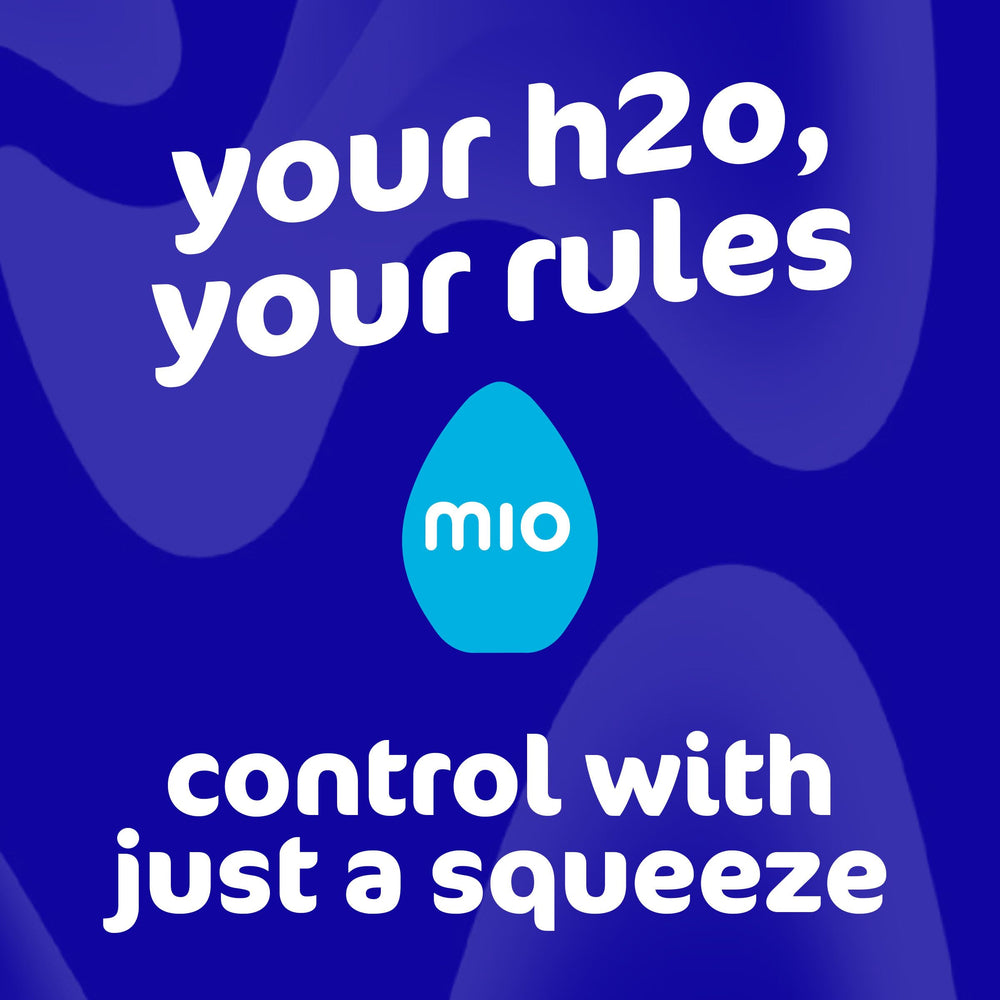 Mio flavor drops beside a glass of water emphasizing customization