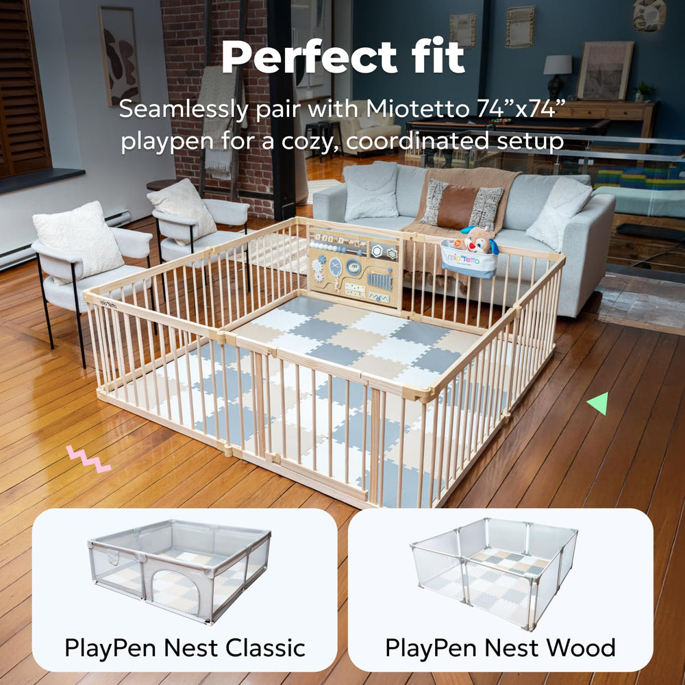 MioTetto soft foam tiles that wipe clean for daily use.