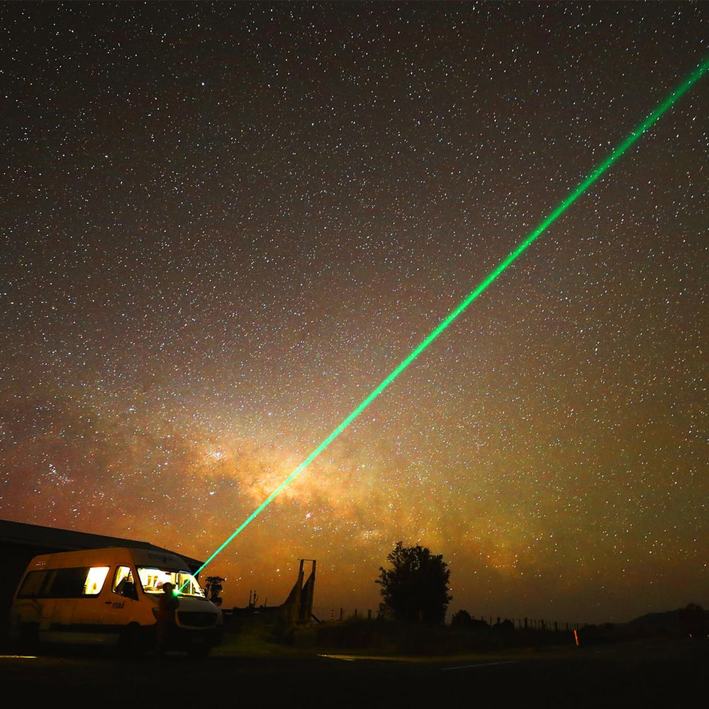 MIPREZT Professional green laser pointer packaging highlights easy setup.