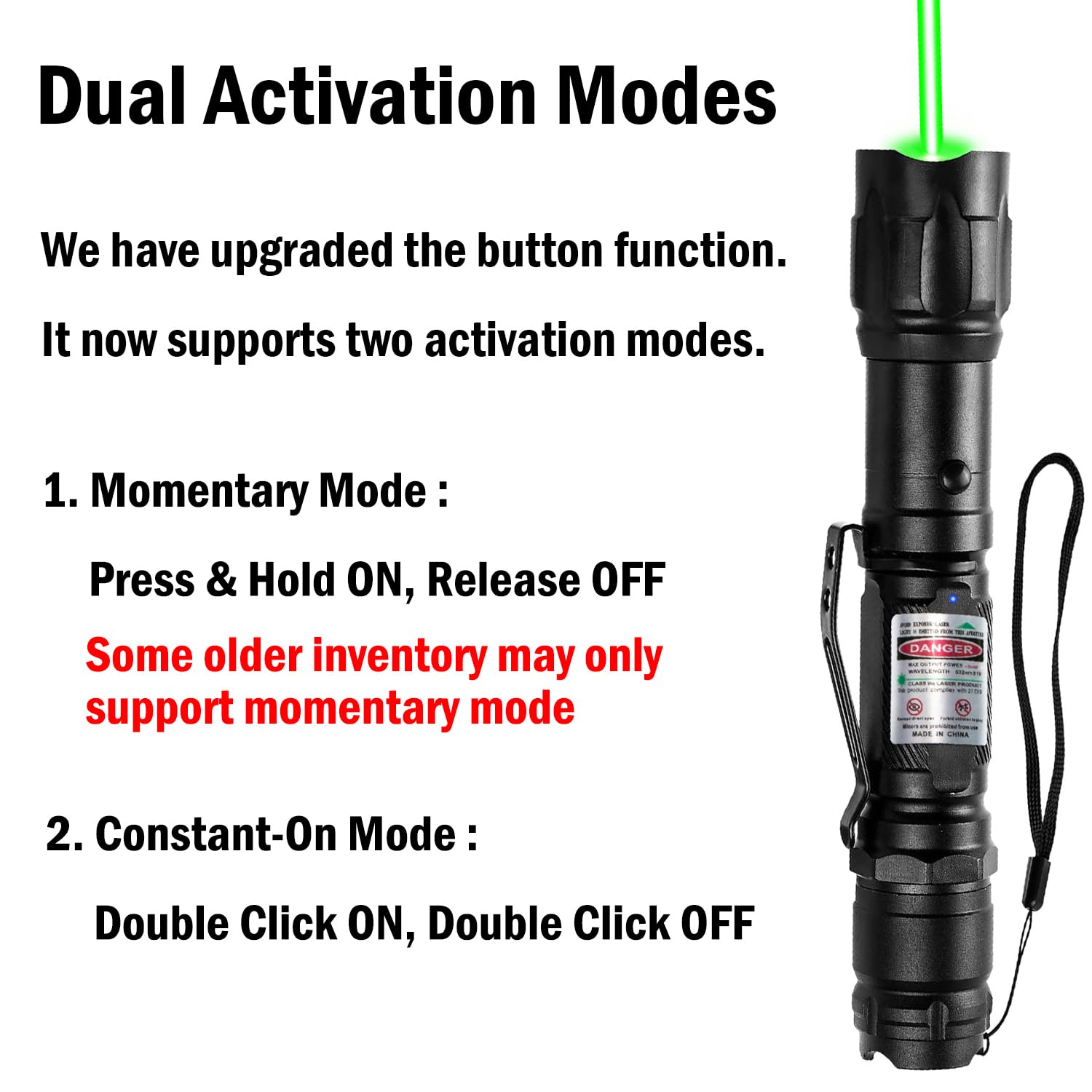 MIPREZT USB charging green laser pointer ready via USB-A port.