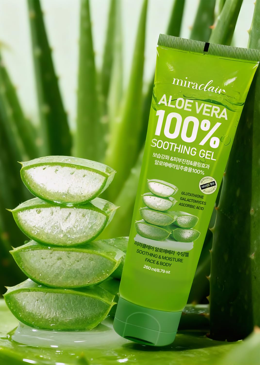 MIRACLAIR Aloe Vera Gel nourishes dry skin with moisture.