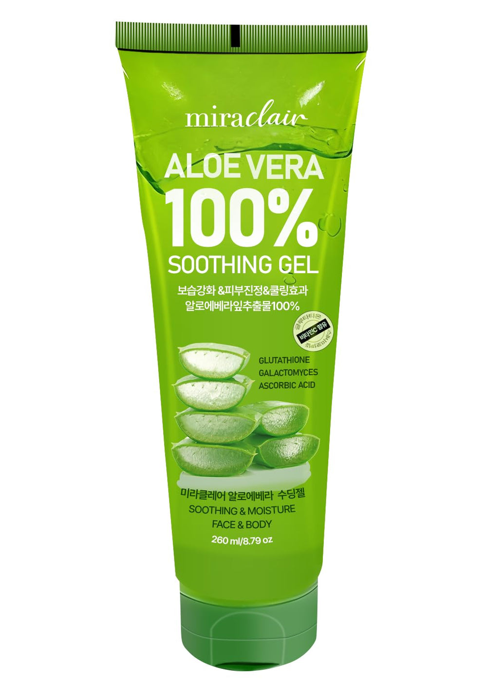 MIRACLAIR Aloe Vera Gel non-greasy hydration enhances skin appearance.