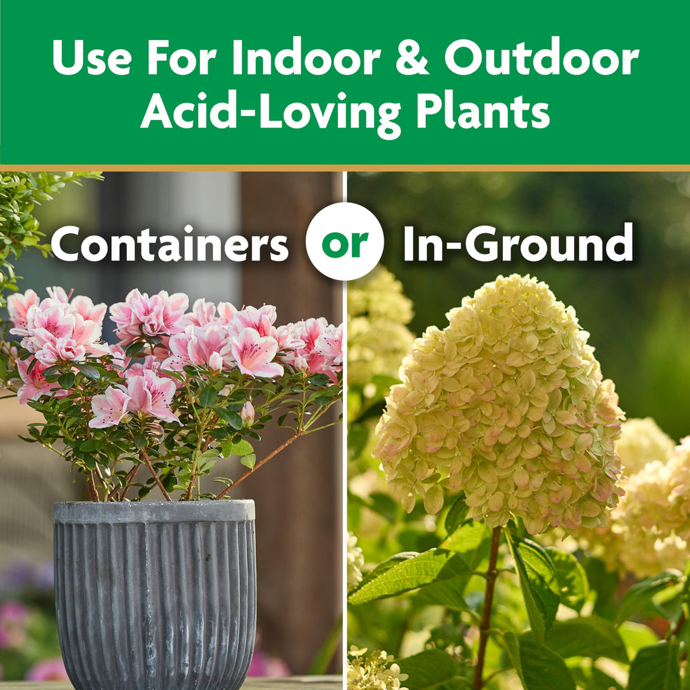 Miracle-Gro 5 lb bag label ready to feed acid-loving plants.