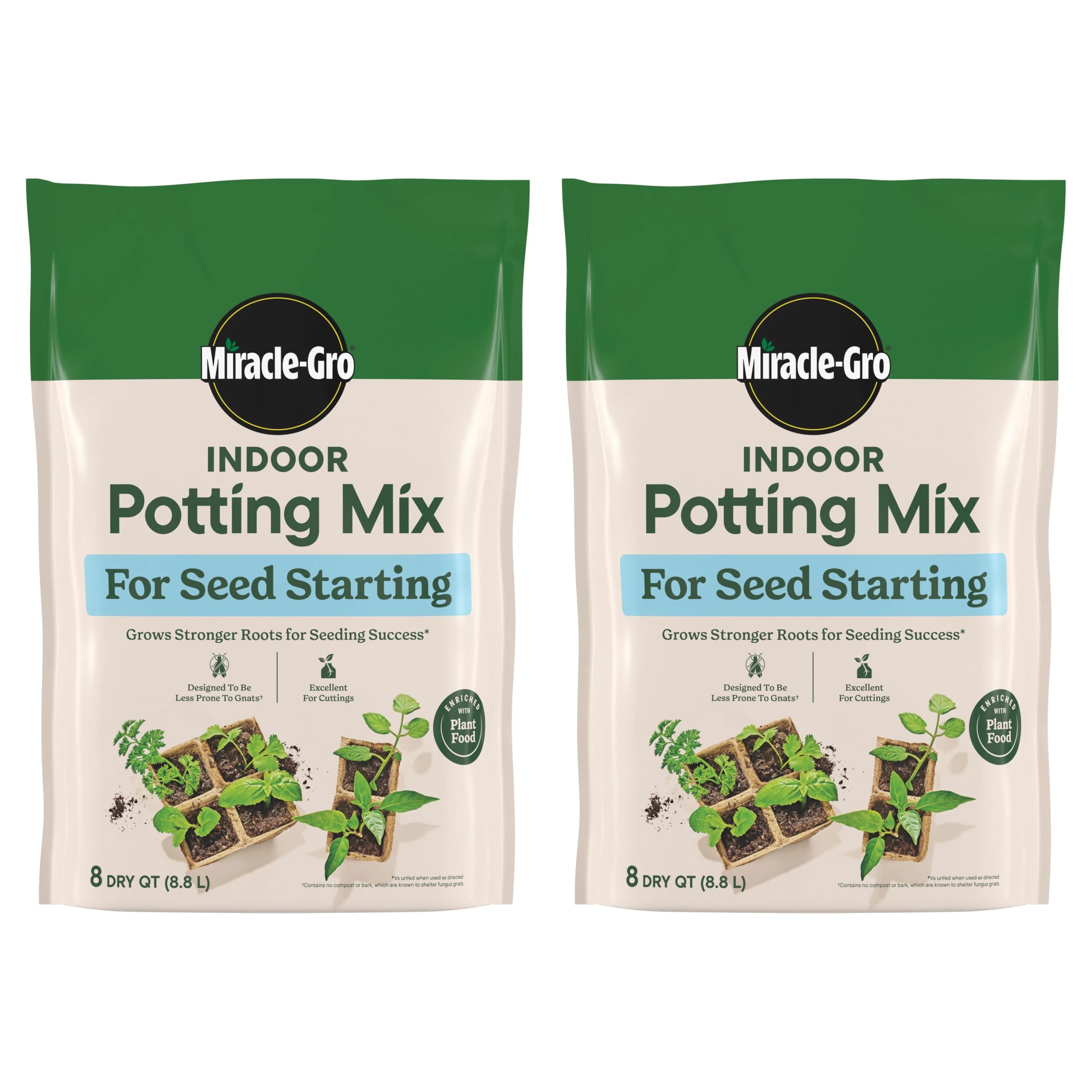 Miracle-Gro Indoor Potting Mix seed starting 8 qt 2-pack ready for germination