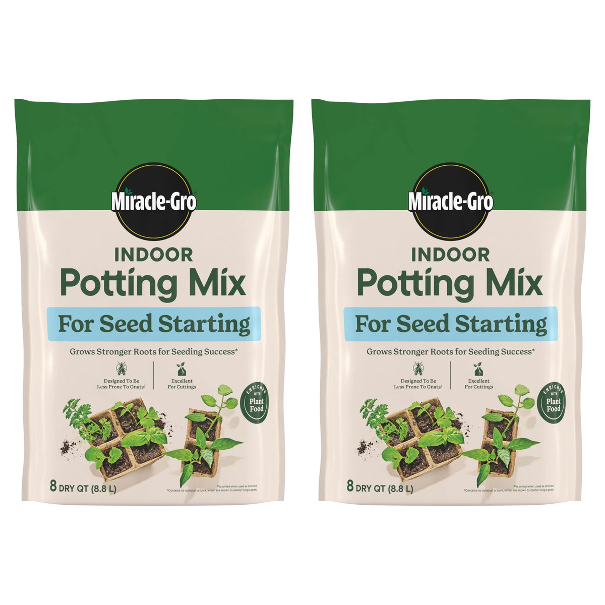 Miracle-Gro Indoor Potting Mix seed starting 8 qt 2-pack ready for germination