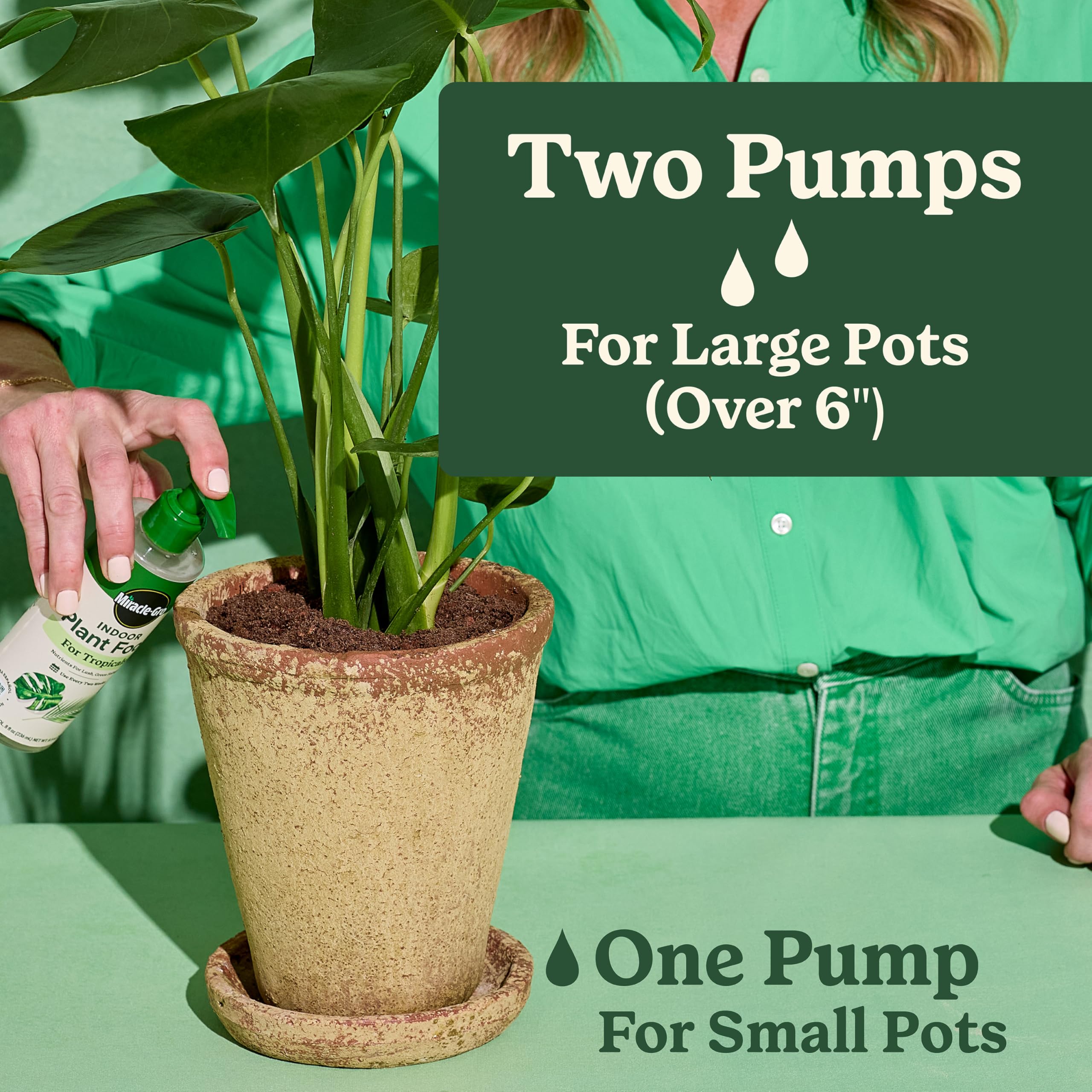 Miracle-Gro Tropicals dilute mix illustrates easy dilution with water for feeding.
