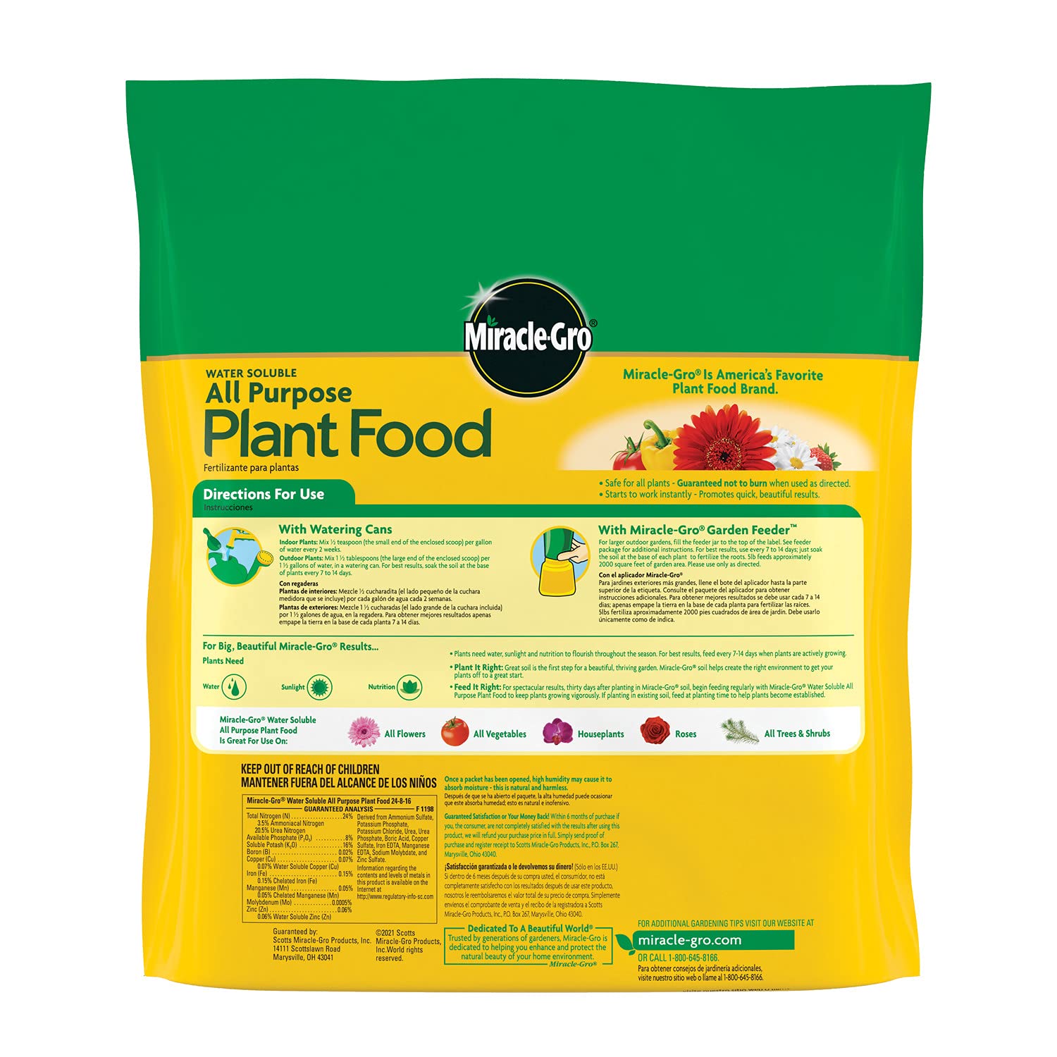 Miracle-Gro label highlights nutrients for vibrant growth