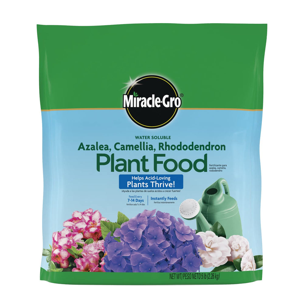 Miracle-Gro Water Soluble plant food bottle pouring for azaleas.