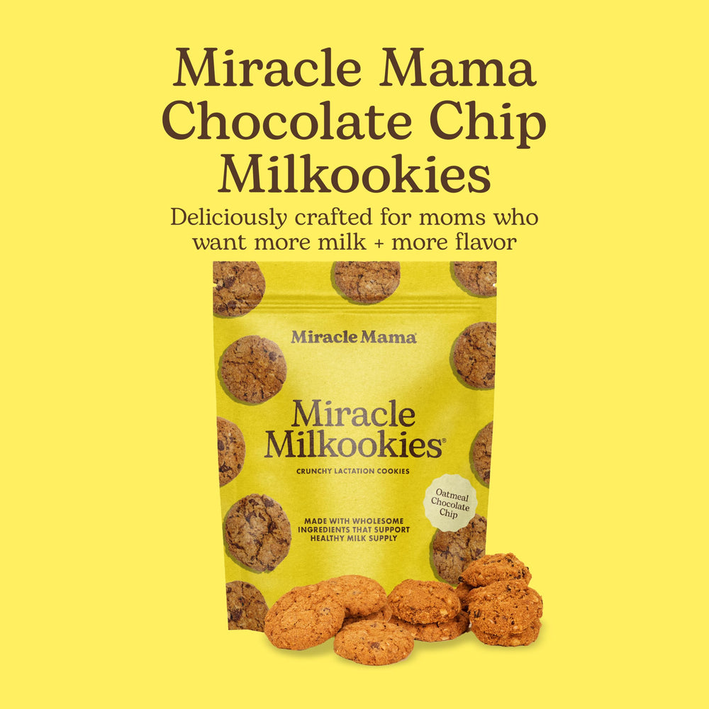 Miracle Mama Milkookies with baby bottle suggesting breastfeeding support