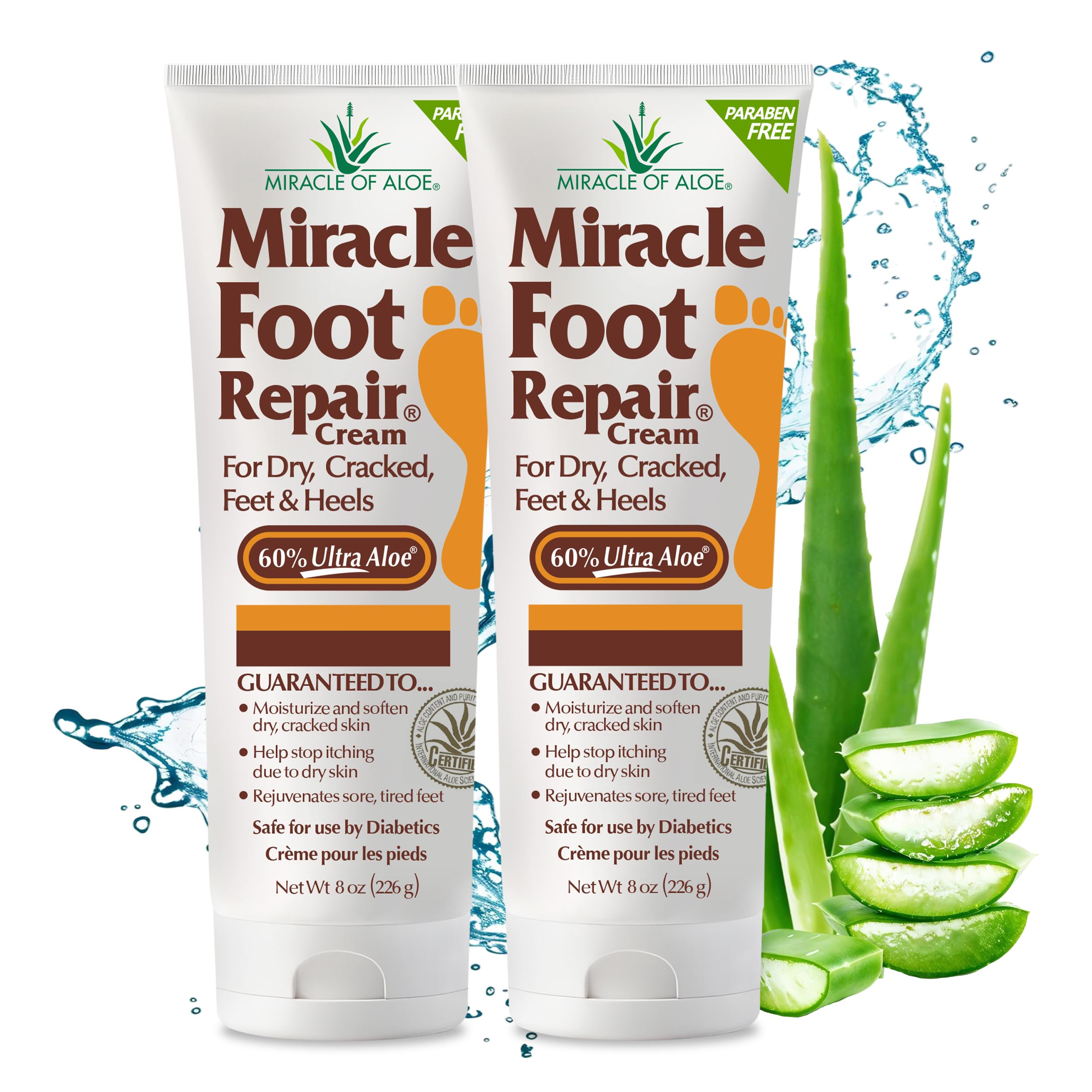 Miracle of Aloe Foot Repair Cream bottle demonstrates soothing formula for cracked heels